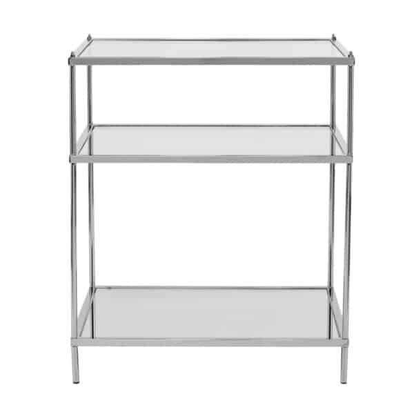 , 27″ Chrome Glass And Iron Rectangular Mirrored End Table With Shelf – Sleek and Glamorous