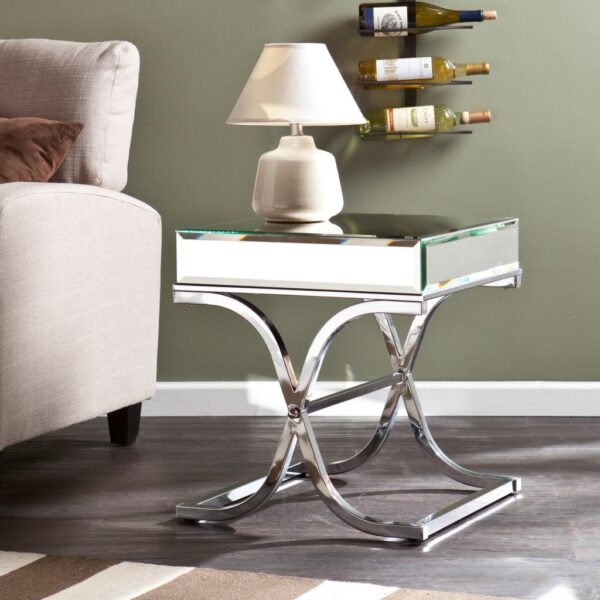mirrored end table, Silver Glass and Iron Square Mirrored End Table – Stylish and Functional Furniture for Your Home