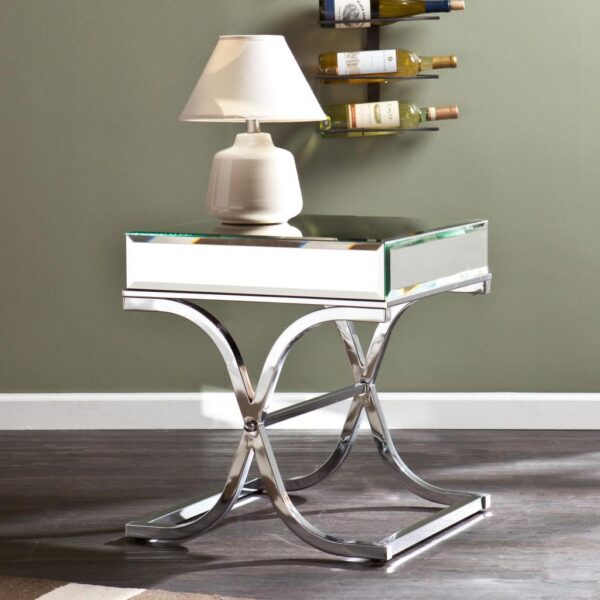 mirrored end table, Silver Glass and Iron Square Mirrored End Table – Stylish and Functional Furniture for Your Home