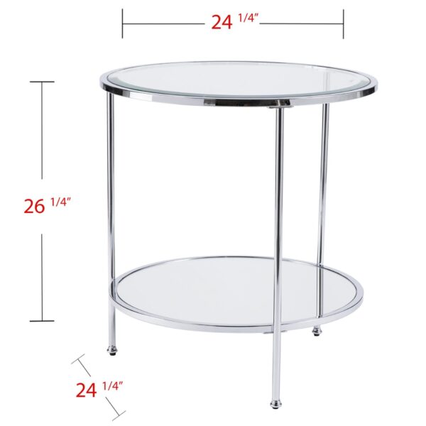 , 26″ Chrome Glass and Iron Round Mirrored End Table with Shelf – High Quality Metal Construction