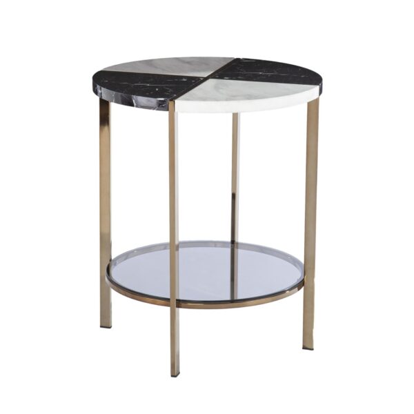 , 24″ Black Manufactured Wood and Iron Round End Table with Two Shelves – Stylish and Functional