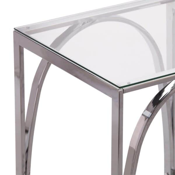 22" Chrome Glass and Iron Square End Table, 22″ Chrome Glass and Iron Square End Table