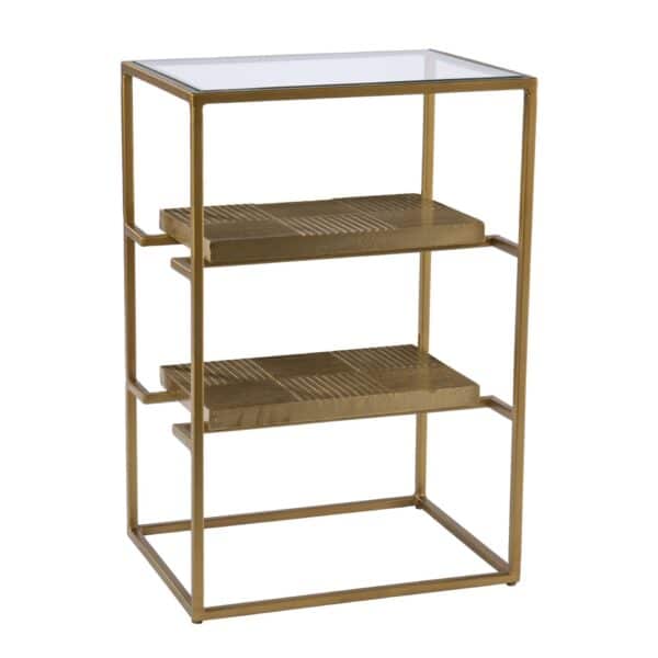 , 24″ Brass Glass and Iron Rectangular End Table with Two Shelves – Add Charm and Functionality to Your Room