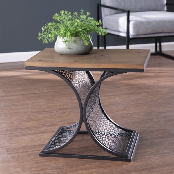 , 19″ Black and Brown Manufactured Wood and Iron Rectangular End Table – Versatile Accent for Any Room