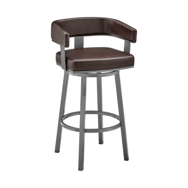 , 38″ Chocolate Faux Leather and Iron Swivel Low Back Bar Height Chair – Comfortable and Stylish