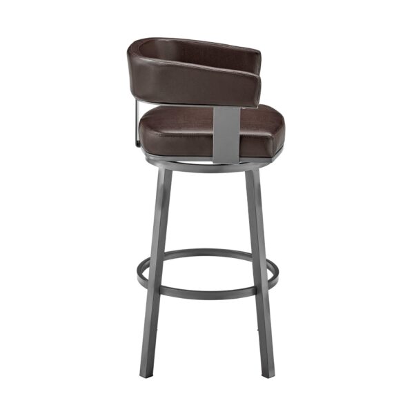 , 38″ Chocolate Faux Leather and Iron Swivel Low Back Bar Height Chair – Comfortable and Stylish