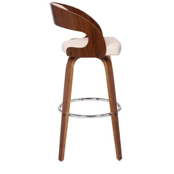 , 41″ Cream and Brown Iron Swivel Low Back Bar Height Chair with Footrest