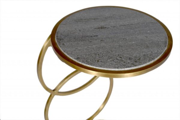 21" Gold and Gray Marble and Iron Round End Table, 21″ Gold and Gray Marble and Iron Round End Table
