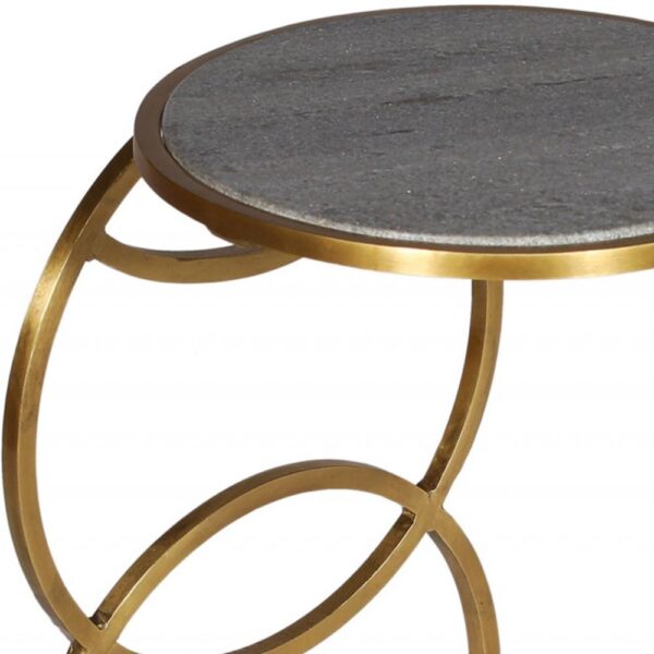 21" Gold and Gray Marble and Iron Round End Table, 21″ Gold and Gray Marble and Iron Round End Table