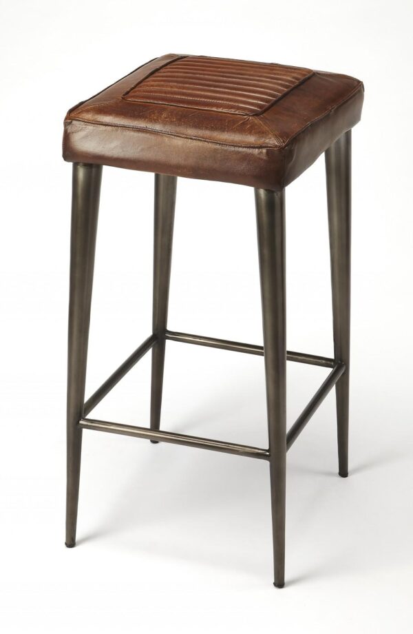 keyword: Bar Chair, 32″ Brown and Gray Iron Backless Counter Height Bar Chair