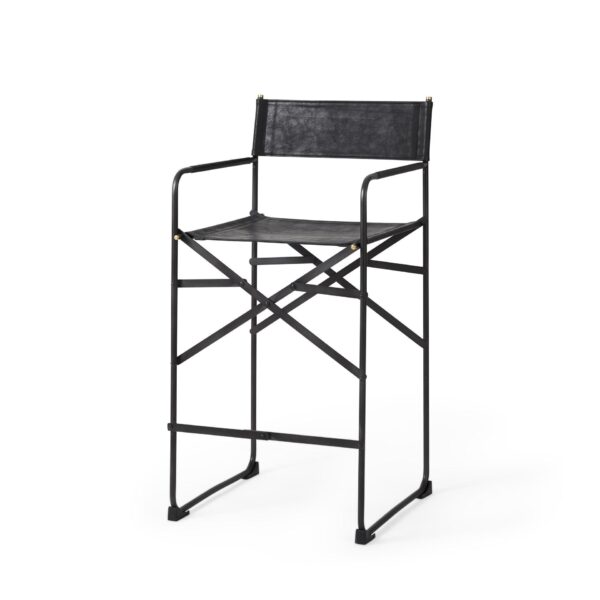 , 40″ Brown and Black Leather and Iron Bar Chair with Footrest | Contemporary Design