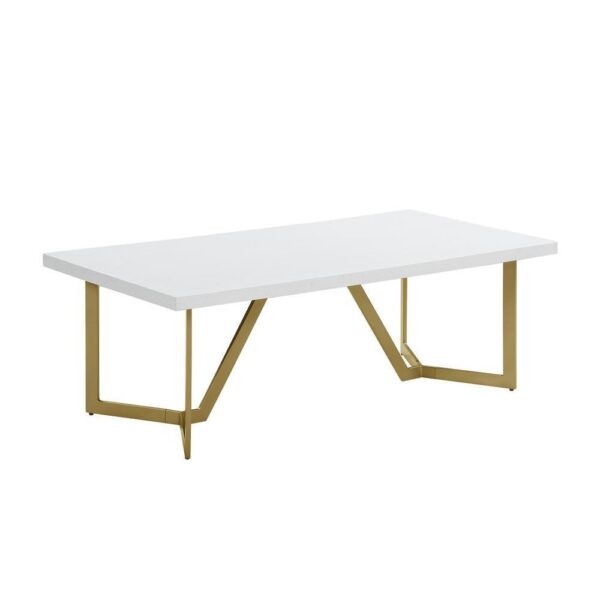 , White Wood Top Coffee Table with Gold Color Iron Legs – Elegant and Modern Design