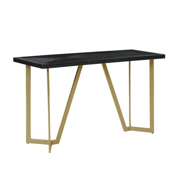 , Modern Black Wood Console Table with Gold Iron Legs – Elegant and Sturdy