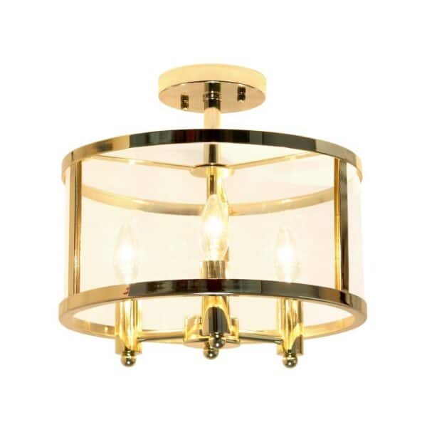 , Medium 13″ Iron and Glass Shade Industrial 3-Light Ceiling, Gold – Elegant Lighting Fixture