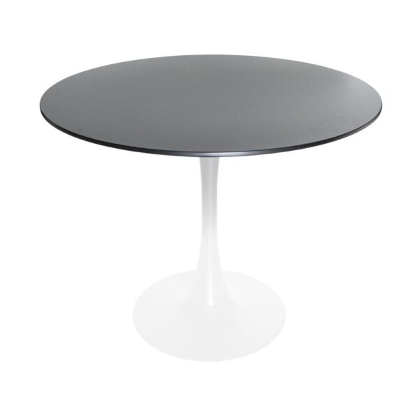 , Modern Round Dining Table with Gloss Finish | Wood Top and Iron Pedestal Base