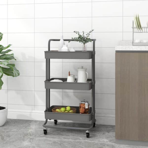 , 3-Tier Kitchen Trolley Gray | Sturdy Iron and ABS Construction