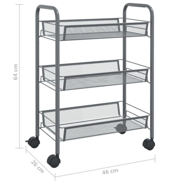 , 3-Tier Kitchen Trolley Gray 18.1″x10.2″x25.2″ Iron – Sturdy and Space-Saving Organizer