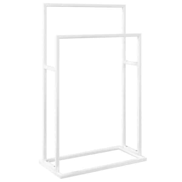 , Freestanding Towel Rack White – Premium Iron Frame, 2 Tiers, Multifunctional Bathroom Storage Rack – 18.9″x9.4″x30.9″