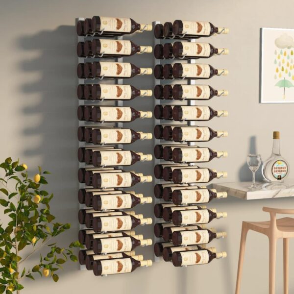 , Wall Mounted Wine Rack for 36 Bottles – White Iron, Set of 2