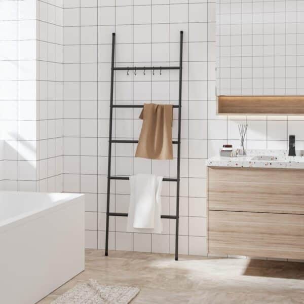 , Towel Rack Ladder with 5 Tiers Black 22.8″x68.9″ Iron – Stylish and Versatile Storage Solution