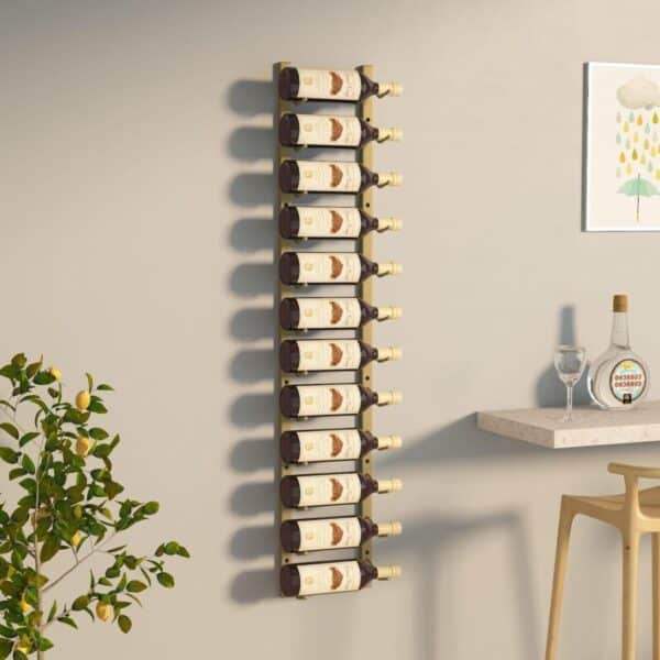 , Wall Mounted Wine Rack for 12 Bottles – Gold Iron | Modern Design, Ample Storage Space, Easy Assembly