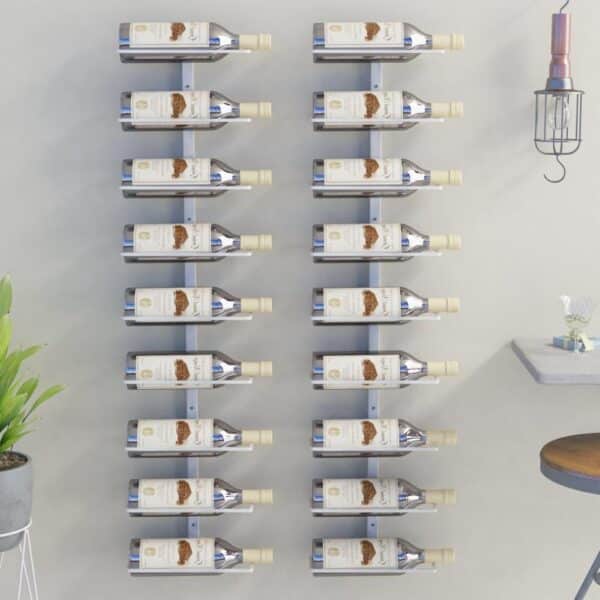 , Wall-mounted Wine Rack for 9 Bottles – Set of 2, White Iron