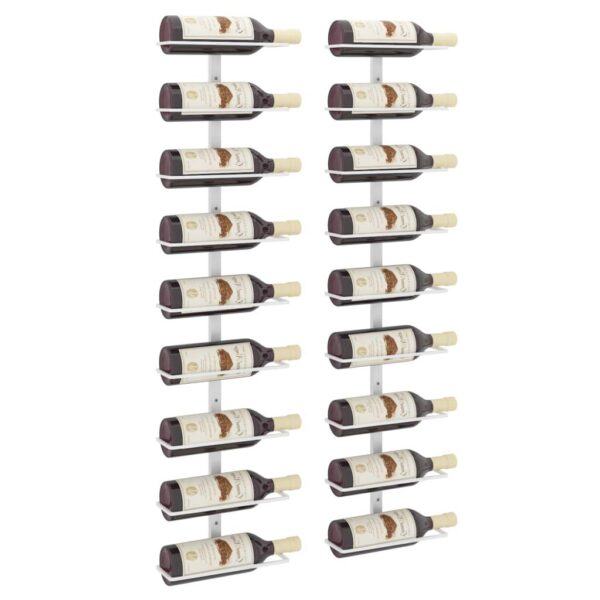 , Wall-mounted Wine Rack for 9 Bottles – Set of 2, White Iron