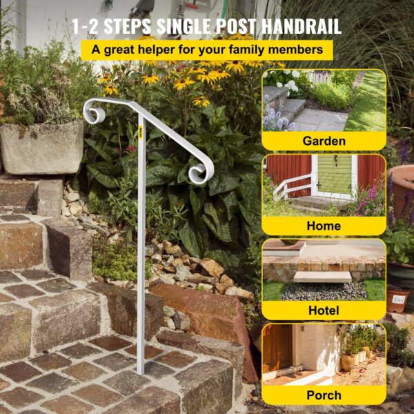 , Single Post Handrail | Wrought Iron Post Mount Step Grab Supports | Easy Assembly
