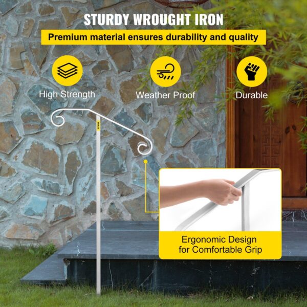, Single Post Handrail | Wrought Iron Post Mount Step Grab Supports | Easy Assembly