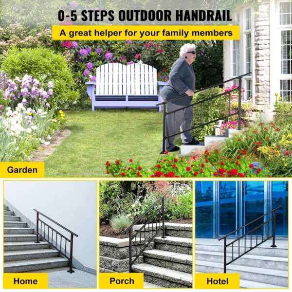 , Outdoor Stair Railing – Adjustable Exterior Handrail for 1-5 Steps