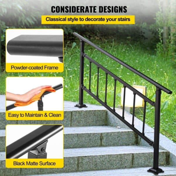 , Outdoor Stair Railing – Adjustable Exterior Handrail for 1-5 Steps