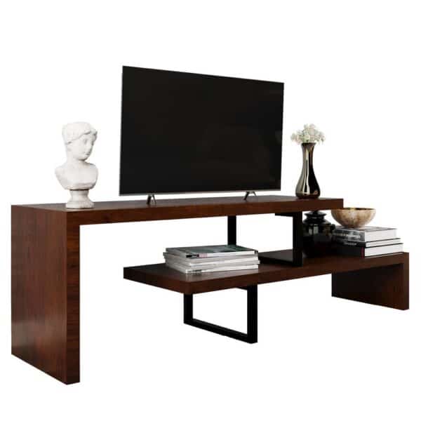 , Orford Mid-Century Modern TV Stand with MDF Shelves and Powder Coated Iron Legs