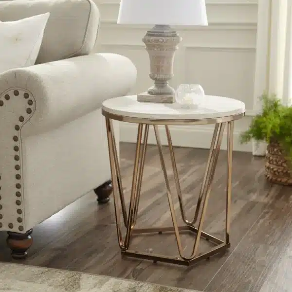end table, 23&#8243; Champagne Wood and Iron Round End Table