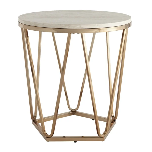 end table, 23&#8243; Champagne Wood and Iron Round End Table