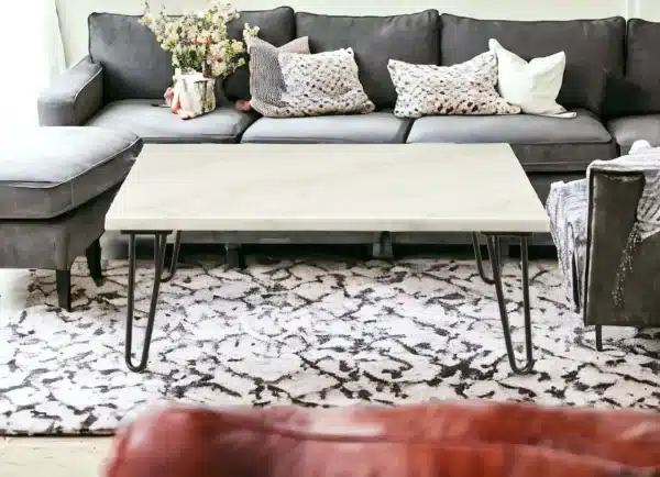 coffee table, 40&#8243; White and Black Faux Marble and Iron Coffee Table