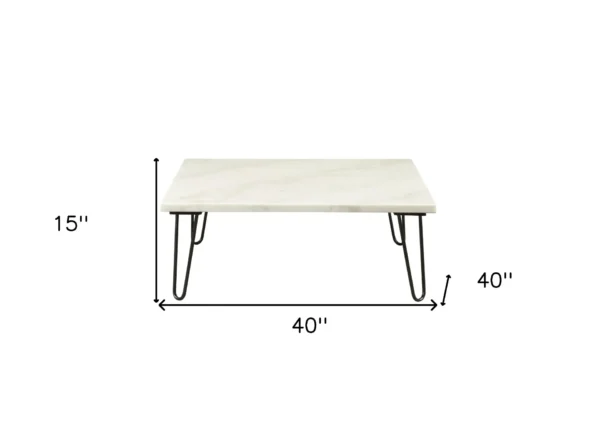 coffee table, 40&#8243; White and Black Faux Marble and Iron Coffee Table