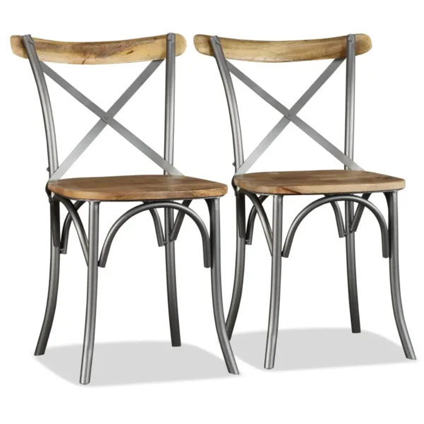 Dining Chairs, Multicolour Solid Mango Wood and Steel Cross Back Dining Chairs