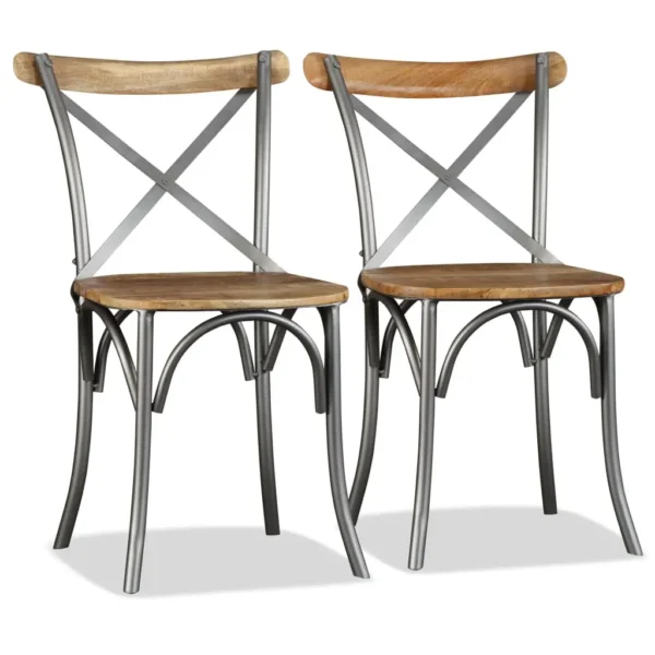 Dining Chairs, Multicolour Solid Mango Wood and Steel Cross Back Dining Chairs