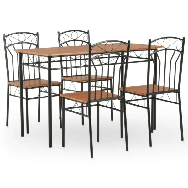 , 5 Piece Dining Set MDF and Steel Brown