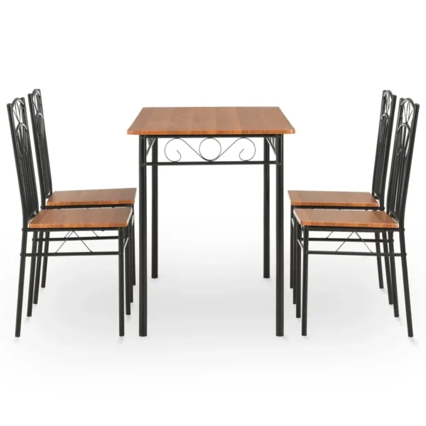 , 5 Piece Dining Set MDF and Steel Brown