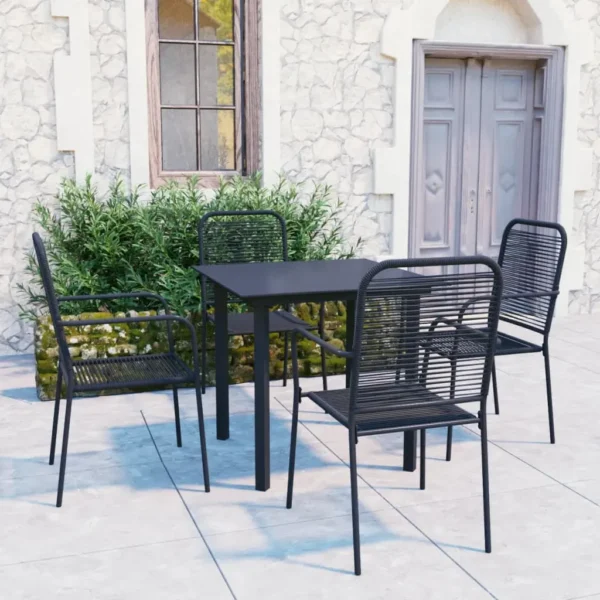, 5 Piece Patio Dining Set Black Glass and Steel