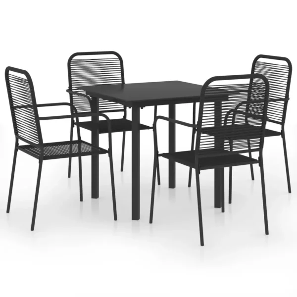 , 5 Piece Patio Dining Set Black Glass and Steel