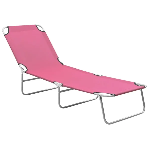 , Folding Sun Lounger Steel and Fabric Pink
