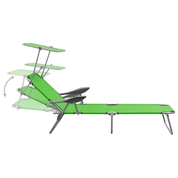 , Sun Lounger with Canopy Steel Green