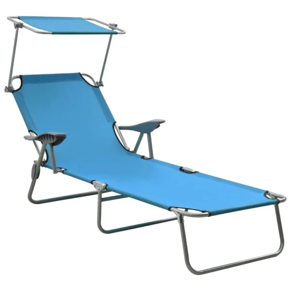 , Sun Lounger with Canopy Steel Blue