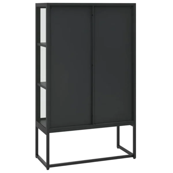 , Highboard Black 31.5&#8243;x13.8&#8243;x53.1&#8243; Steel and Tempered Glass