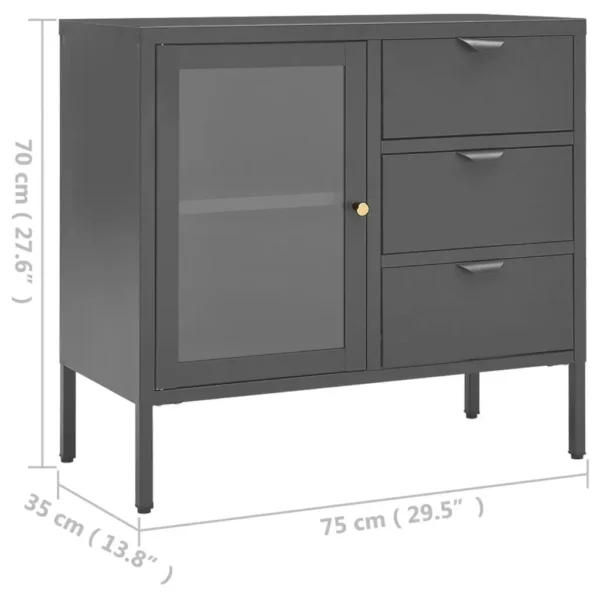 , Sideboard Anthracite 29.5&#8243;x13.8&#8243;x27.6&#8243; Steel and Tempered Glass