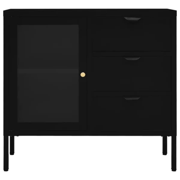 Sideboard, Sideboard Black Steel and Tempered Glass