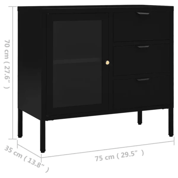 Sideboard, Sideboard Black Steel and Tempered Glass