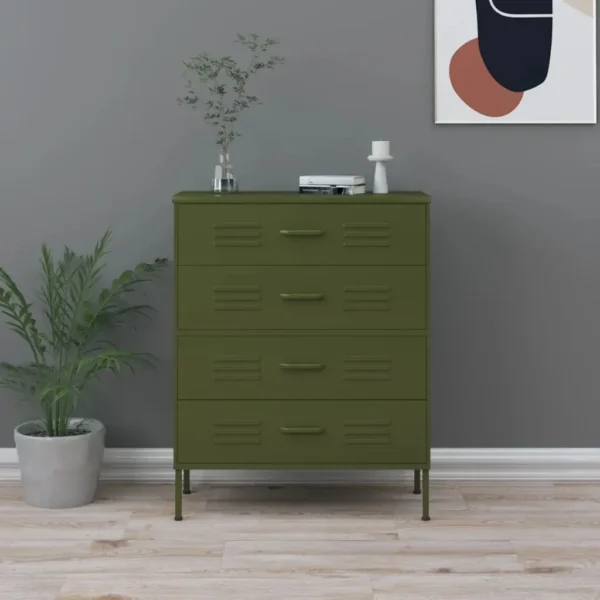, Chest of Drawers Olive Green 31.5&#8243;x13.8&#8243;x40&#8243; Steel